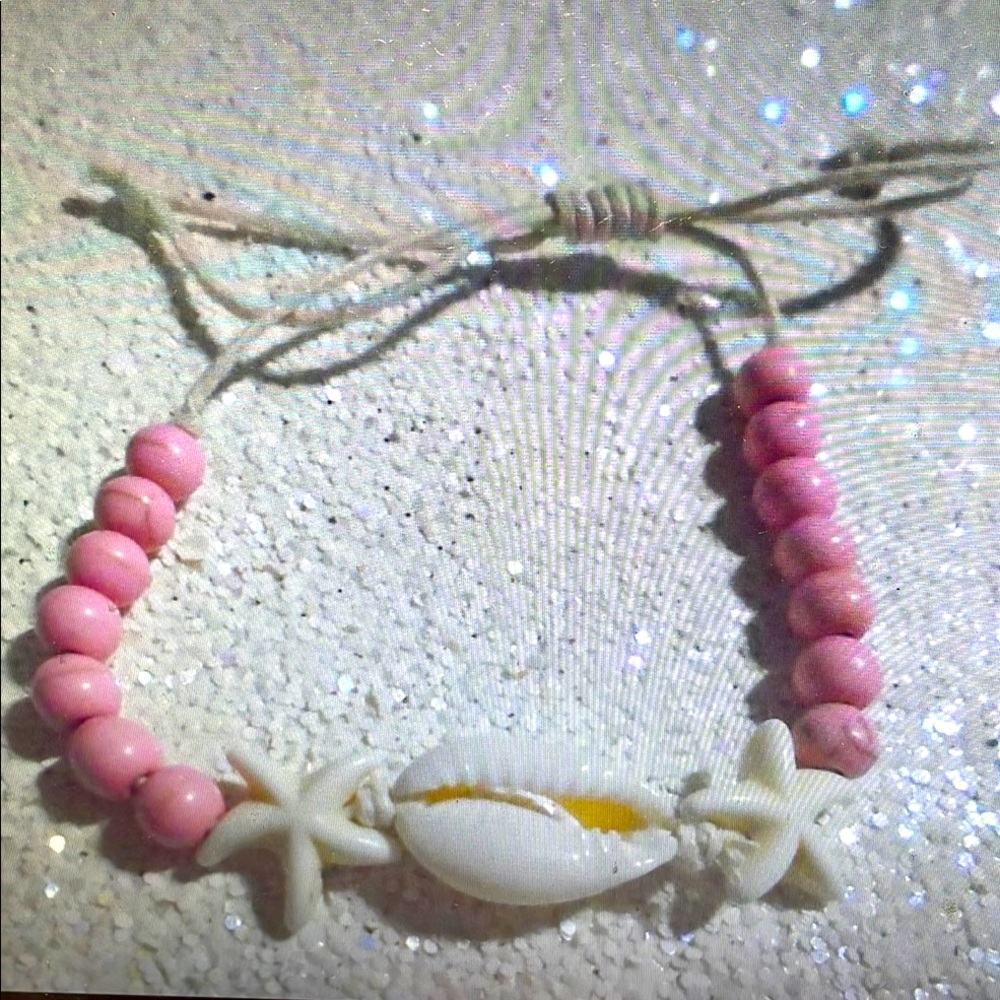 2pc Set Pink -Blue- White Cowrie Shell Jewelry Bracelet